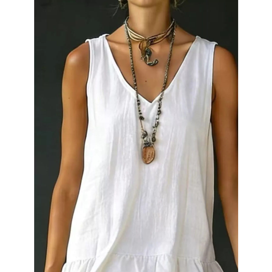 Full Size Ruffled Hem V-Neck Sleeveless Dress Plus Size Apparel and Accessories