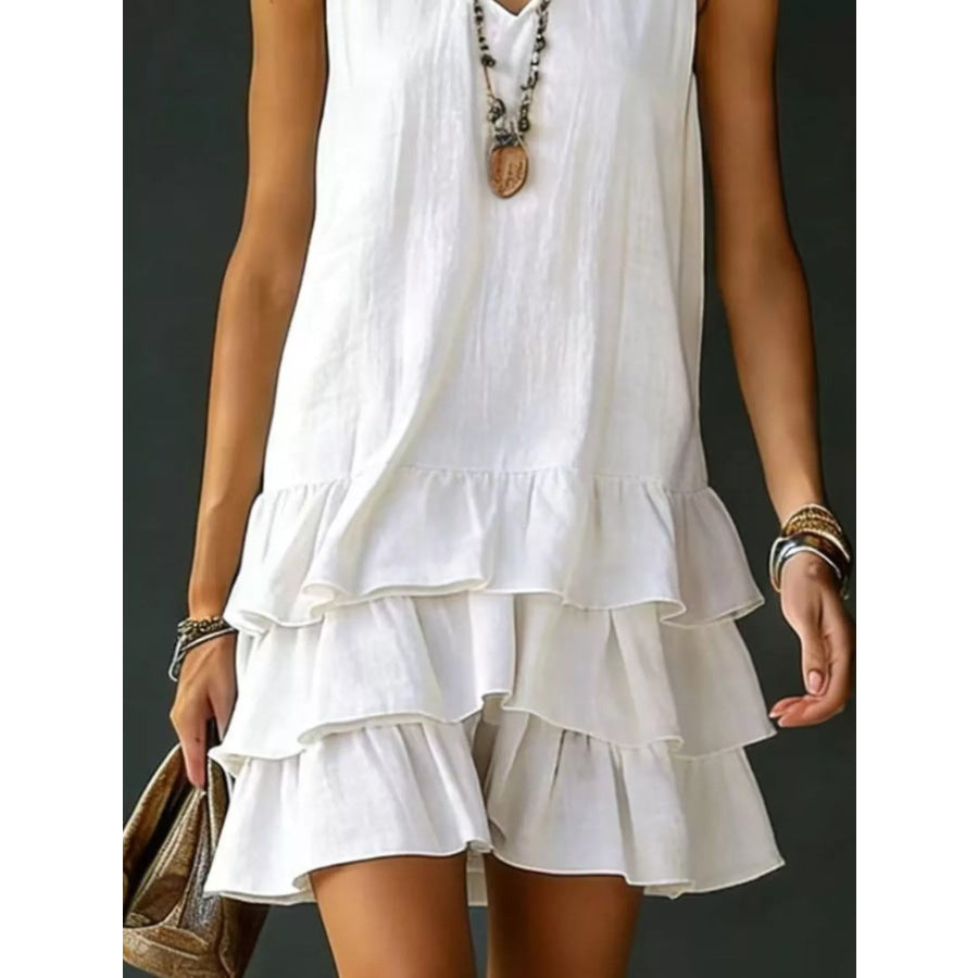 Full Size Ruffled Hem V-Neck Sleeveless Dress Plus Size Apparel and Accessories