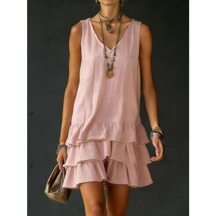 Full Size Ruffled Hem V-Neck Sleeveless Dress Plus Size Pink / S Apparel and Accessories