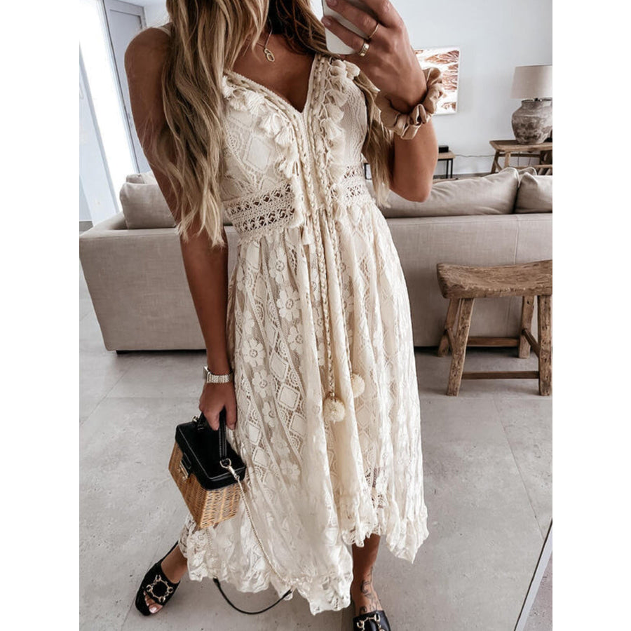 Full Size Ruffled Lace V-Neck Maxi Dress Plus Size Apparel and Accessories
