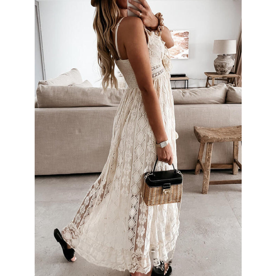Full Size Ruffled Lace V-Neck Maxi Dress Plus Size Apparel and Accessories