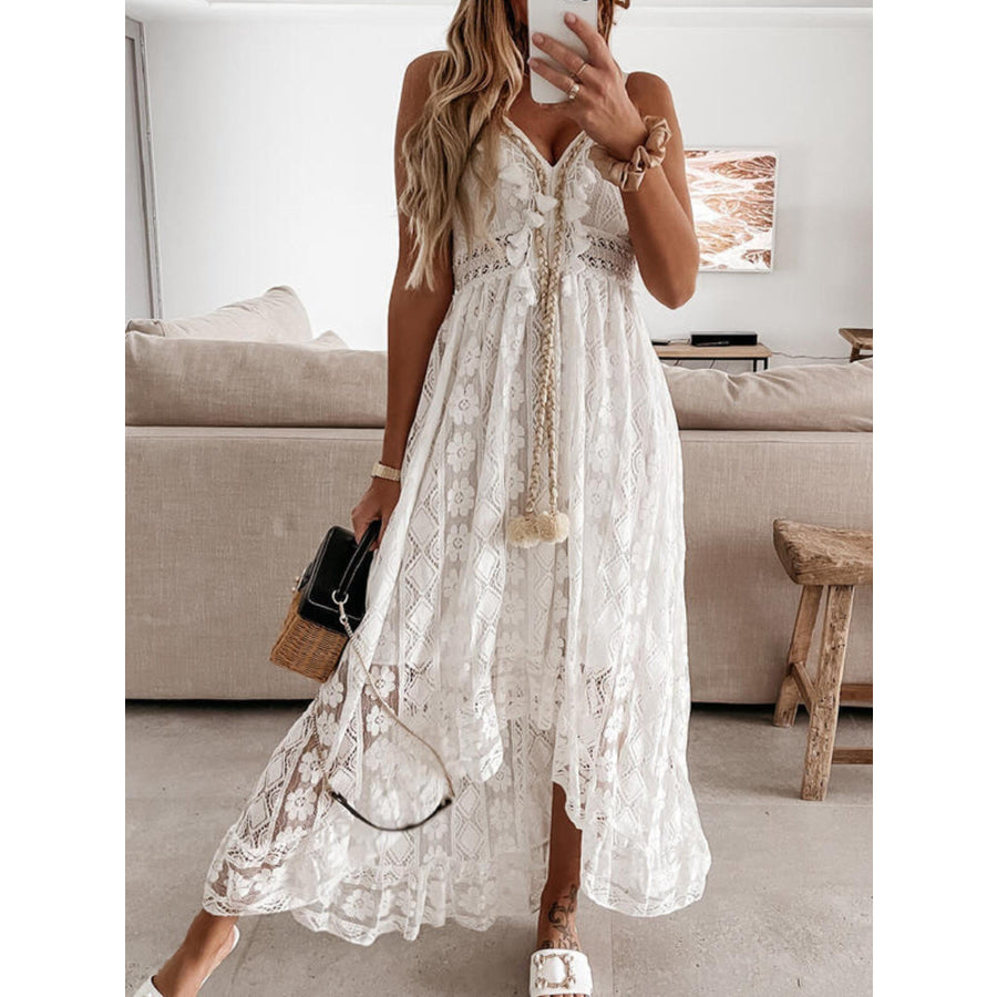 Full Size Ruffled Lace V-Neck Maxi Dress Plus Size White / S Apparel and Accessories
