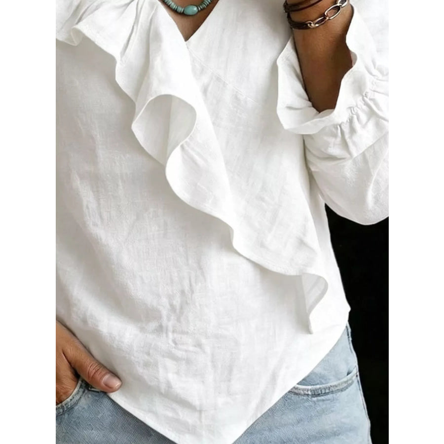 Full Size Ruffled Long Sleeve Blouse Plus Size Apparel and Accessories