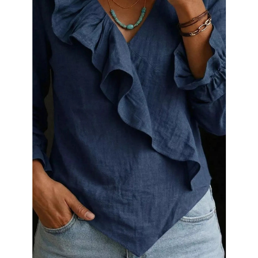 Full Size Ruffled Long Sleeve Blouse Plus Size Apparel and Accessories