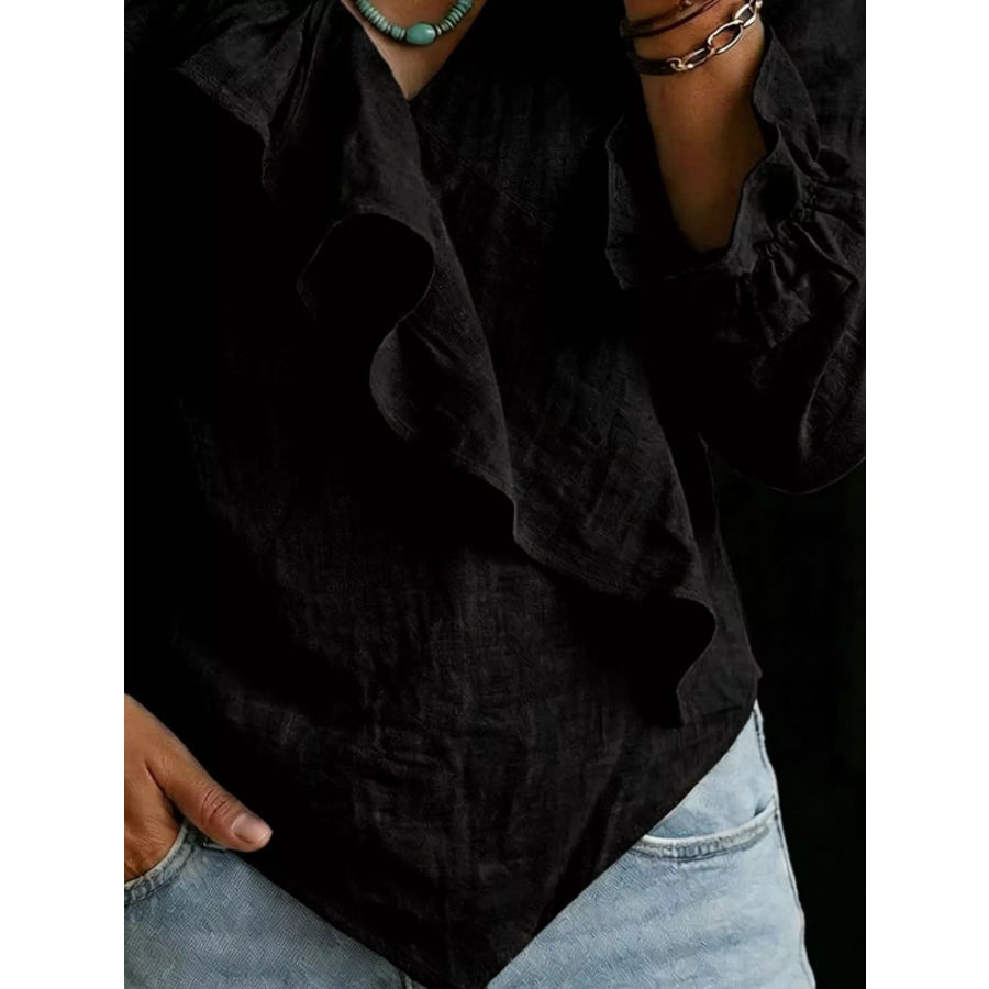 Full Size Ruffled Long Sleeve Blouse Plus Size Apparel and Accessories