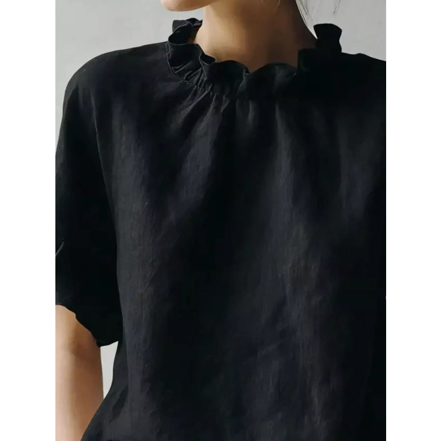 Full Size Ruffled Neck Half Sleeve Blouse Plus Size Apparel and Accessories