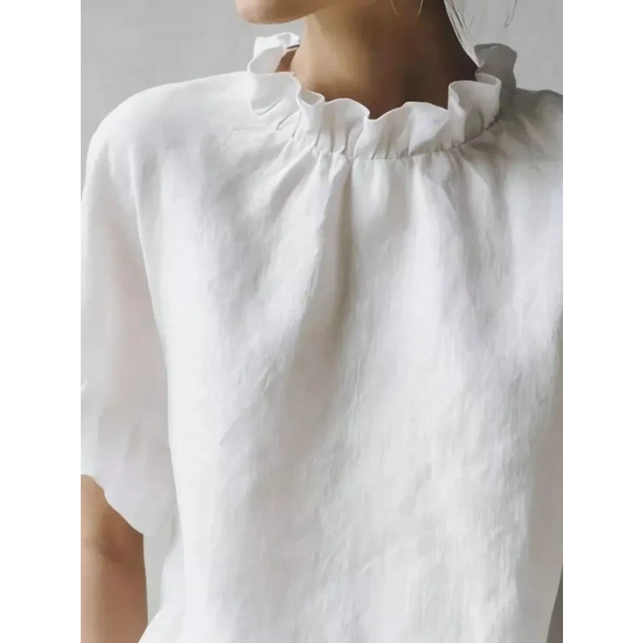 Full Size Ruffled Neck Half Sleeve Blouse Plus Size Apparel and Accessories