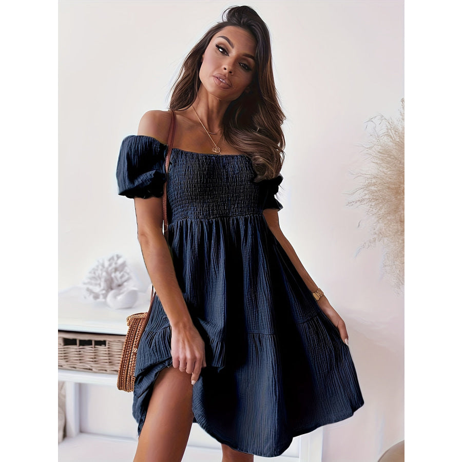 Full Size Ruffled Off-Shoulder Short Sleeve Dress Apparel and Accessories