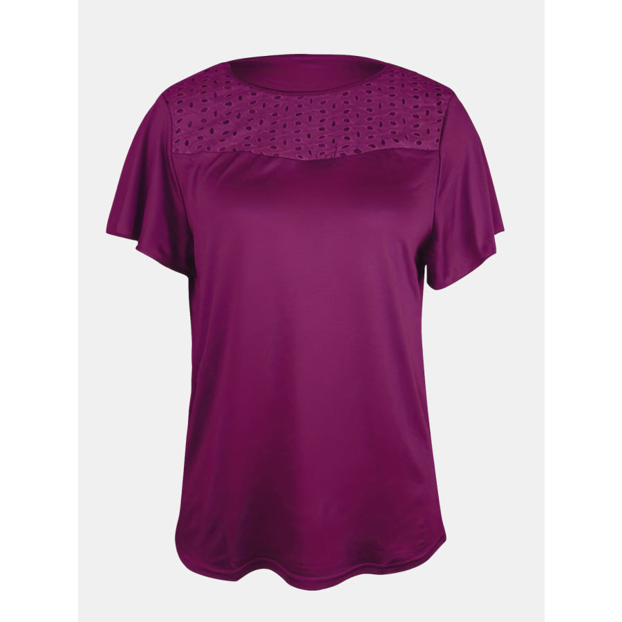 Full Size Ruffled Round Neck Short Sleeve Blouse Apparel and Accessories