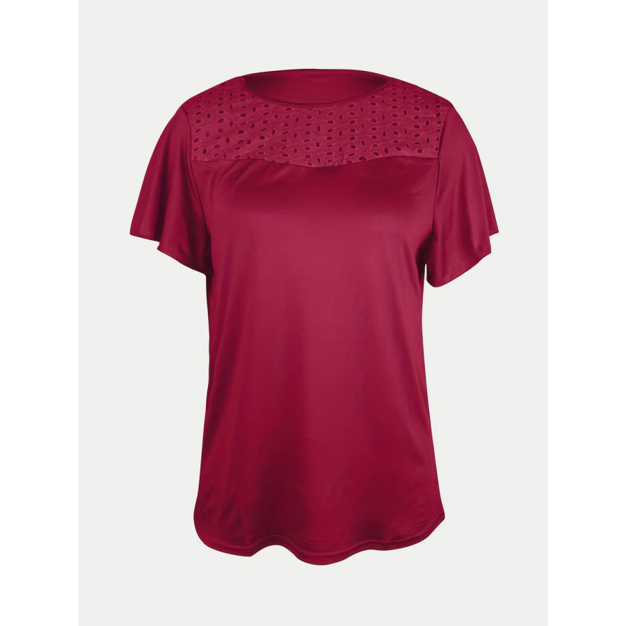 Full Size Ruffled Round Neck Short Sleeve Blouse Apparel and Accessories