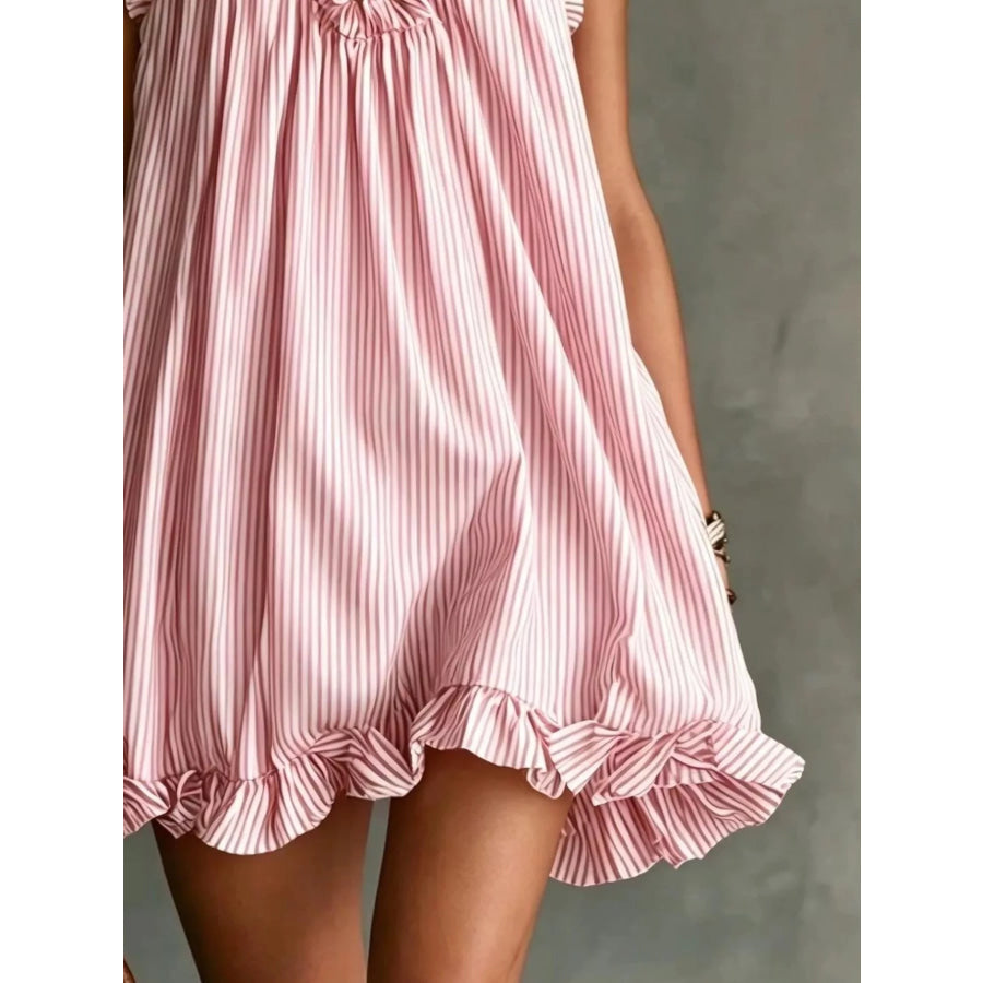 Full Size Ruffled Trim Halter Neck Mini Dress Plus Size Apparel and Accessories