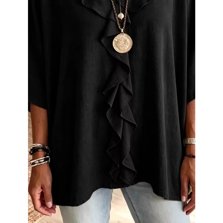 Full Size Ruffled V-Neck 3/4 Sleeve Blouse Plus Size Apparel and Accessories