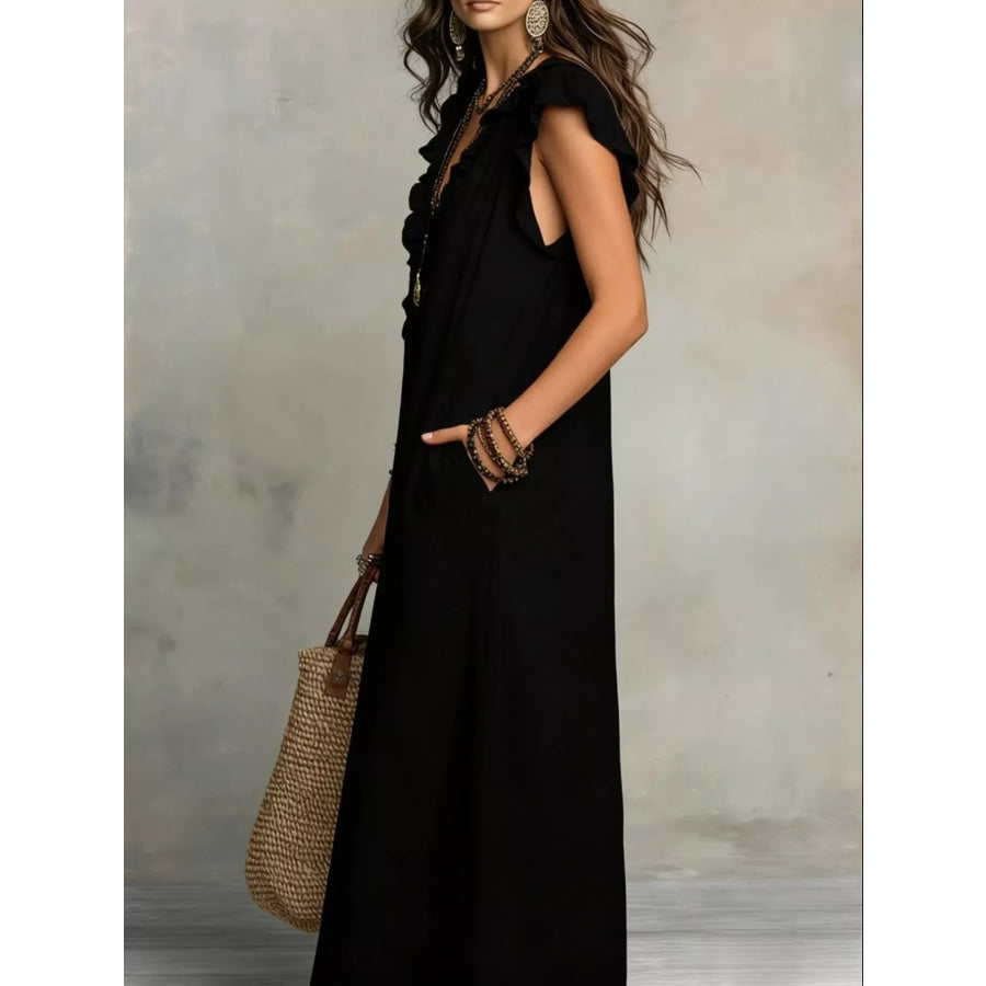 Full Size Ruffled V-Neck Cap Sleeve Maxi Dress Plus Size Apparel and Accessories