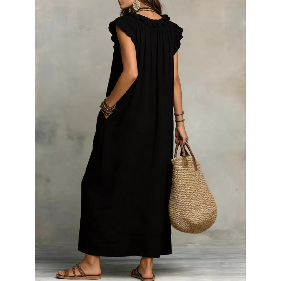 Full Size Ruffled V-Neck Cap Sleeve Maxi Dress Plus Size Apparel and Accessories