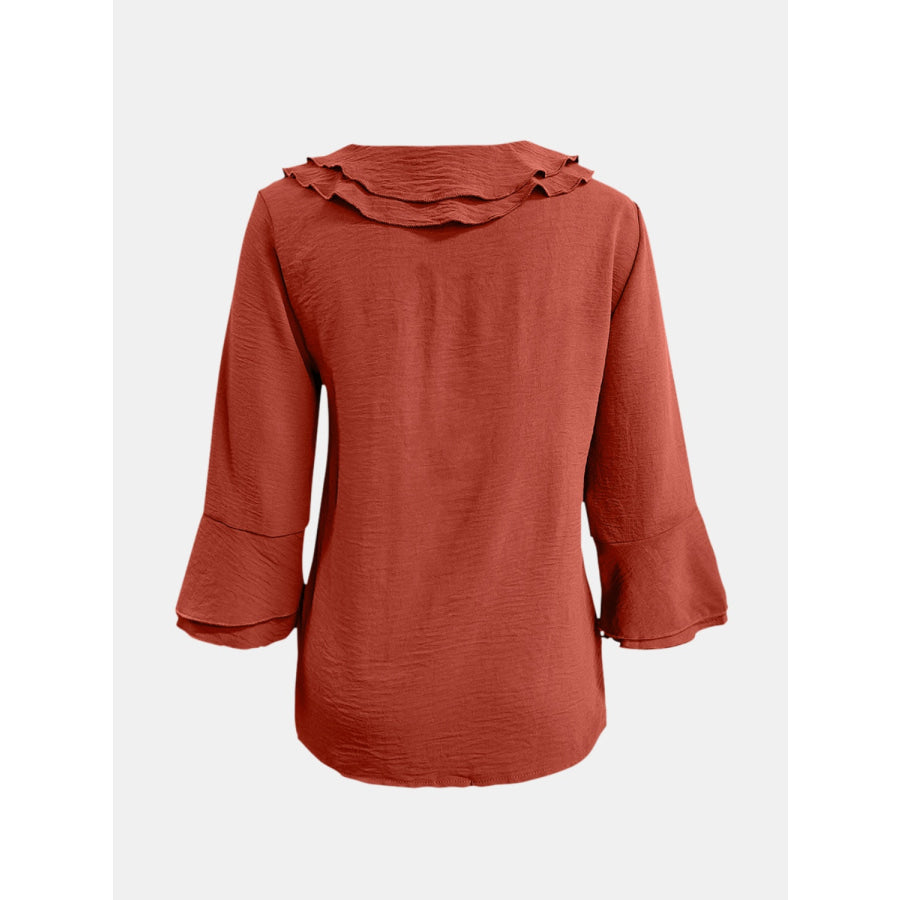 Full Size Ruffled V-Neck Flounce Sleeve Blouse Apparel and Accessories