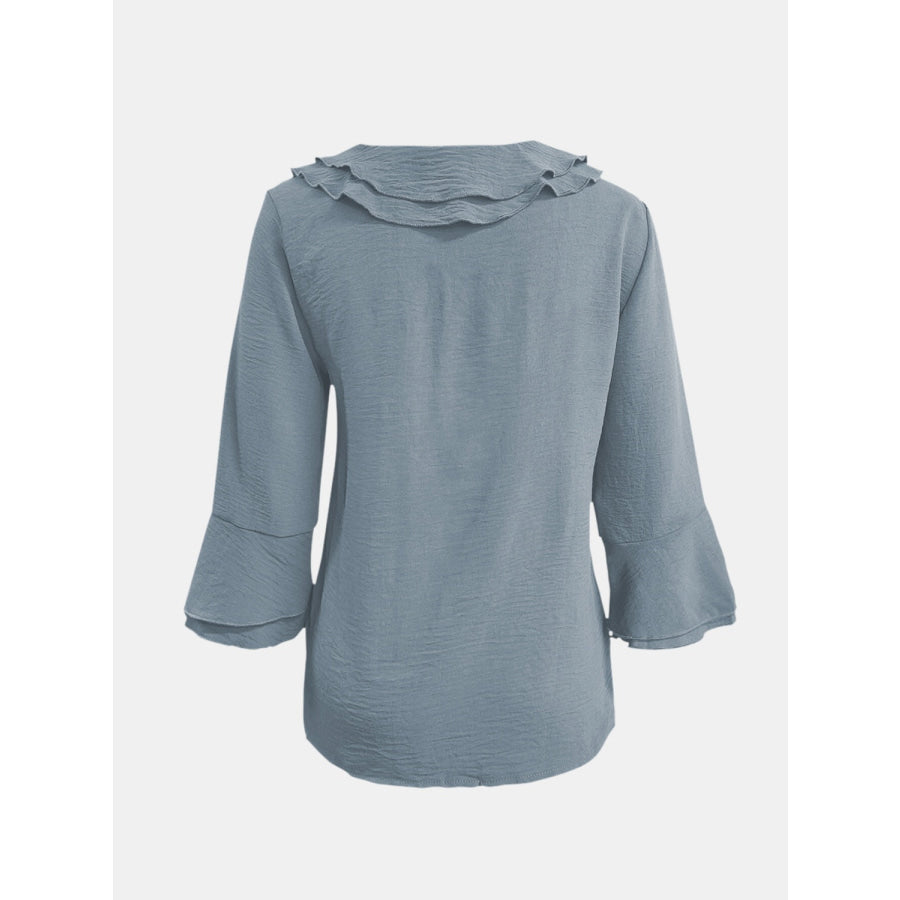 Full Size Ruffled V-Neck Flounce Sleeve Blouse Apparel and Accessories