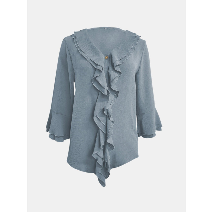Full Size Ruffled V-Neck Flounce Sleeve Blouse Apparel and Accessories