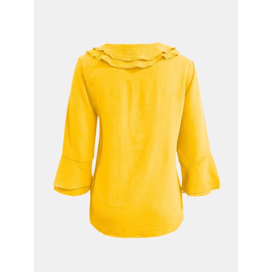 Full Size Ruffled V-Neck Flounce Sleeve Blouse Apparel and Accessories