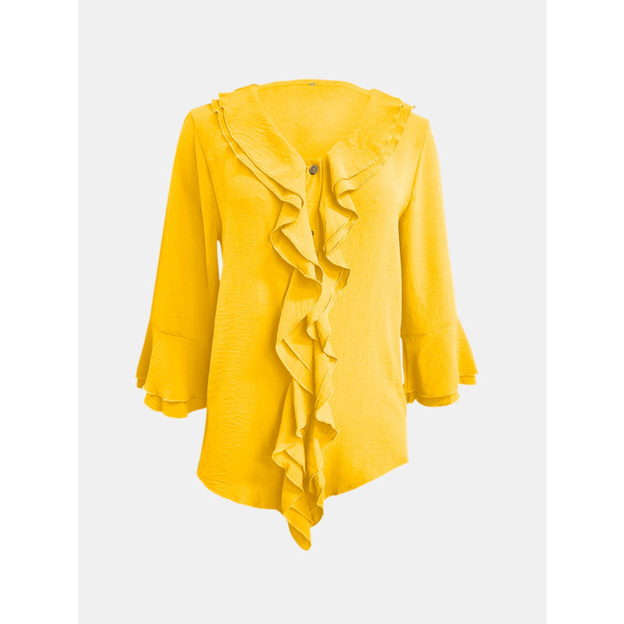 Full Size Ruffled V-Neck Flounce Sleeve Blouse Apparel and Accessories