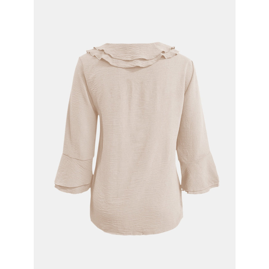 Full Size Ruffled V-Neck Flounce Sleeve Blouse Apparel and Accessories