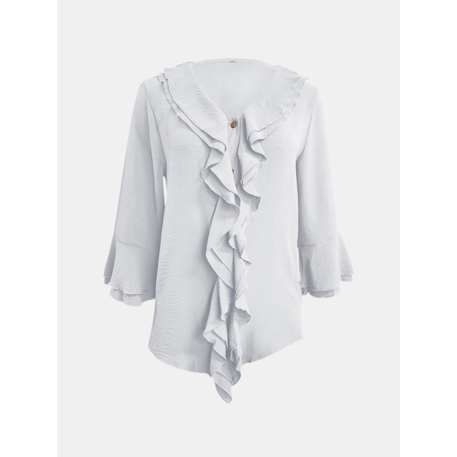 Full Size Ruffled V-Neck Flounce Sleeve Blouse Apparel and Accessories
