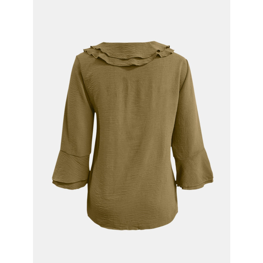 Full Size Ruffled V-Neck Flounce Sleeve Blouse Apparel and Accessories