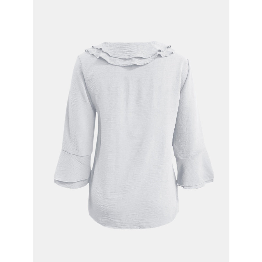 Full Size Ruffled V-Neck Flounce Sleeve Blouse Apparel and Accessories