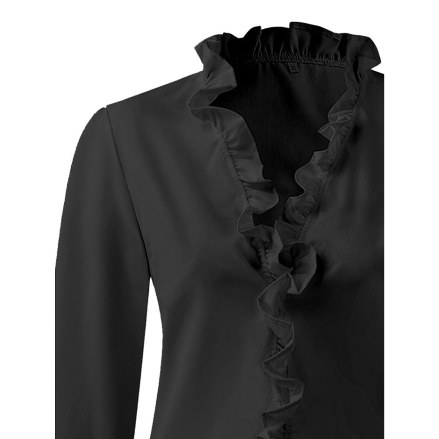 Full Size Ruffled V-Neck Long Sleeve Blouse Apparel and Accessories