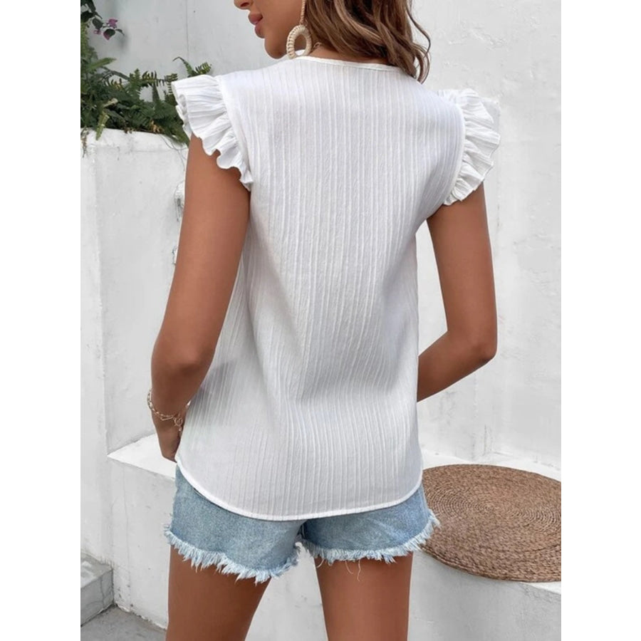 Full Size Ruffled V - Neck Tank White / S Apparel and Accessories