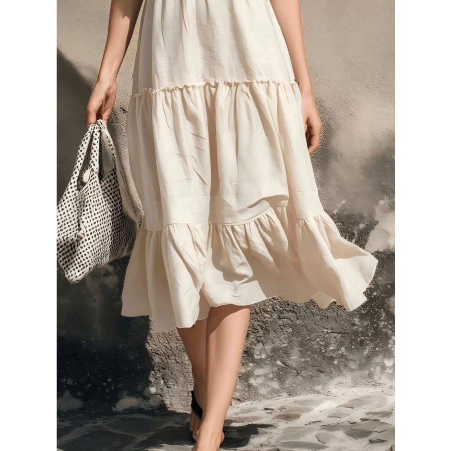 Full Size Ruffled V-Neck Tiered Midi Dress Plus Apparel and Accessories