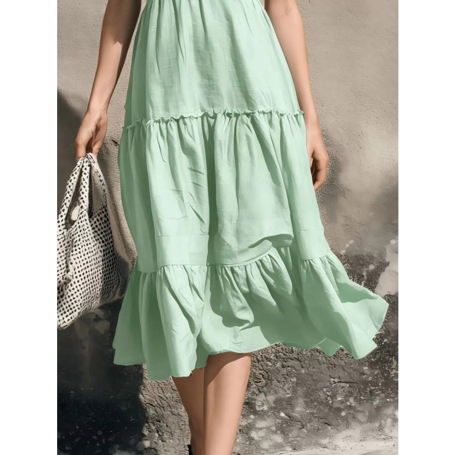 Full Size Ruffled V-Neck Tiered Midi Dress Plus Apparel and Accessories