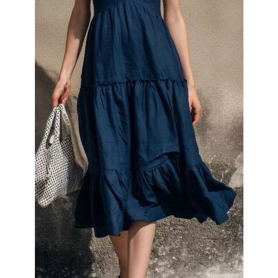 Full Size Ruffled V-Neck Tiered Midi Dress Plus Apparel and Accessories