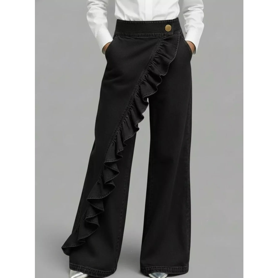 Full Size Ruffled Wide-Leg Pants Plus Black / S Apparel and Accessories