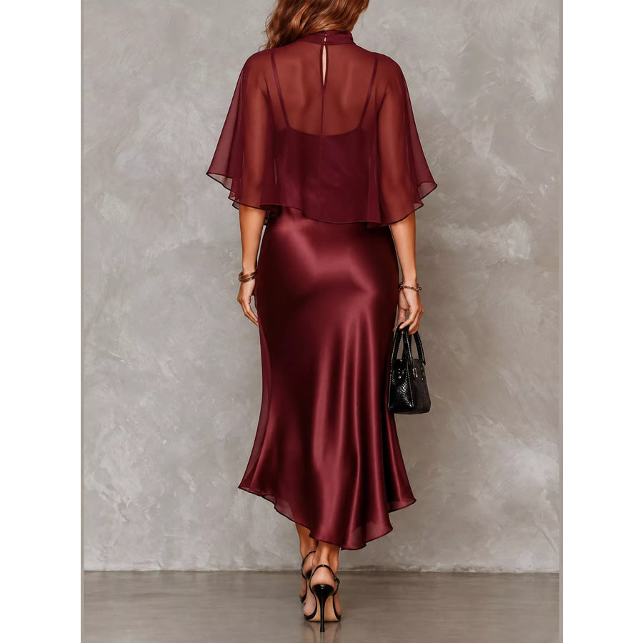 Full Size Satin Cami Dress and Sheer Cover Up Set Plus Apparel Accessories