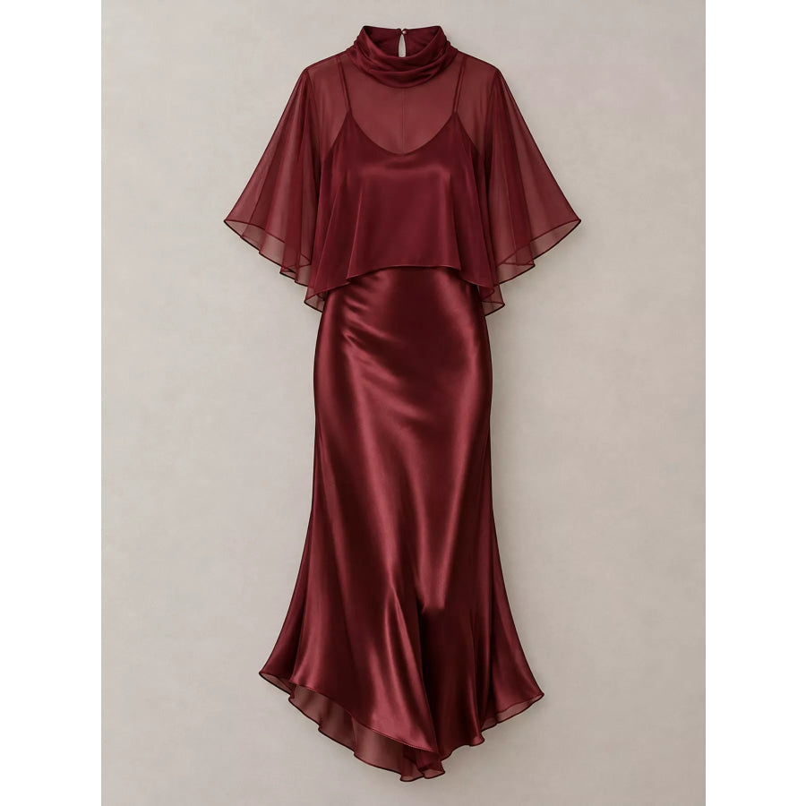 Full Size Satin Cami Dress and Sheer Cover Up Set Plus Apparel Accessories