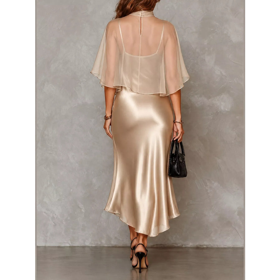 Full Size Satin Cami Dress and Sheer Cover Up Set Plus Apparel Accessories
