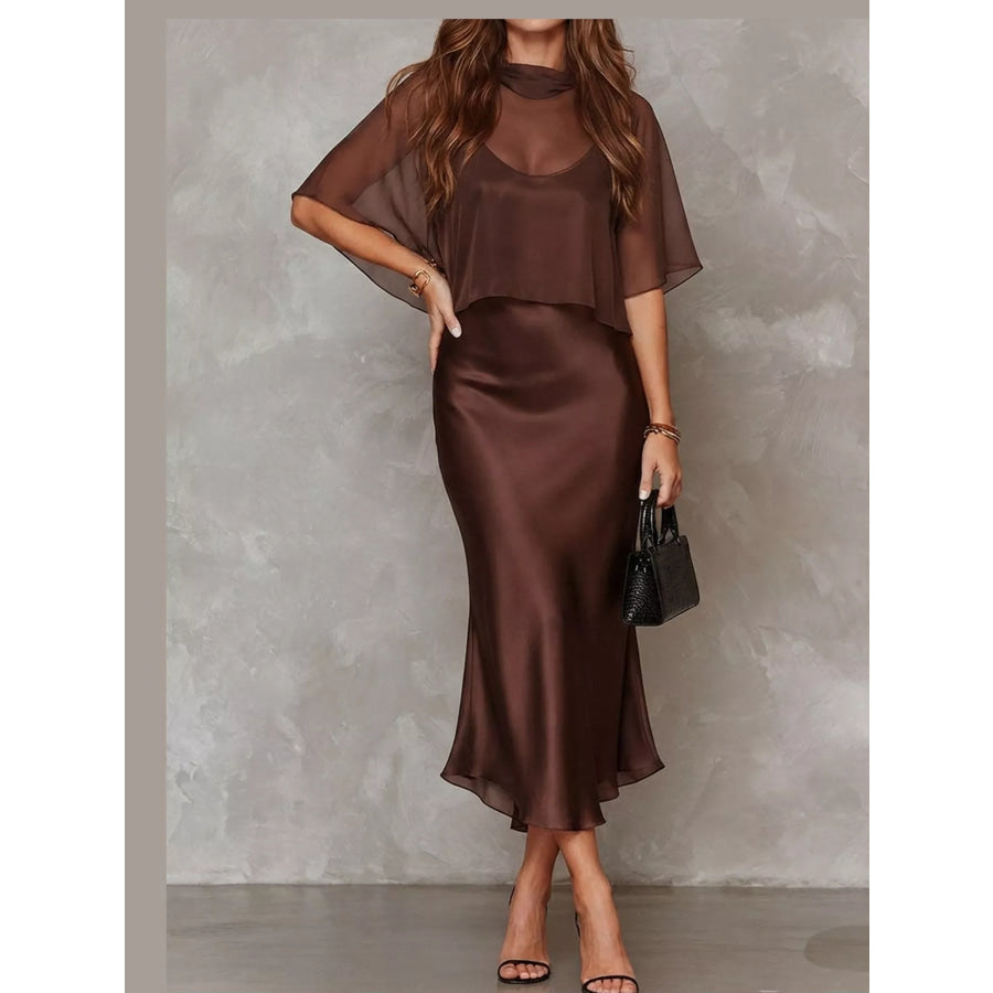 Full Size Satin Cami Dress and Sheer Cover Up Set Plus Apparel Accessories