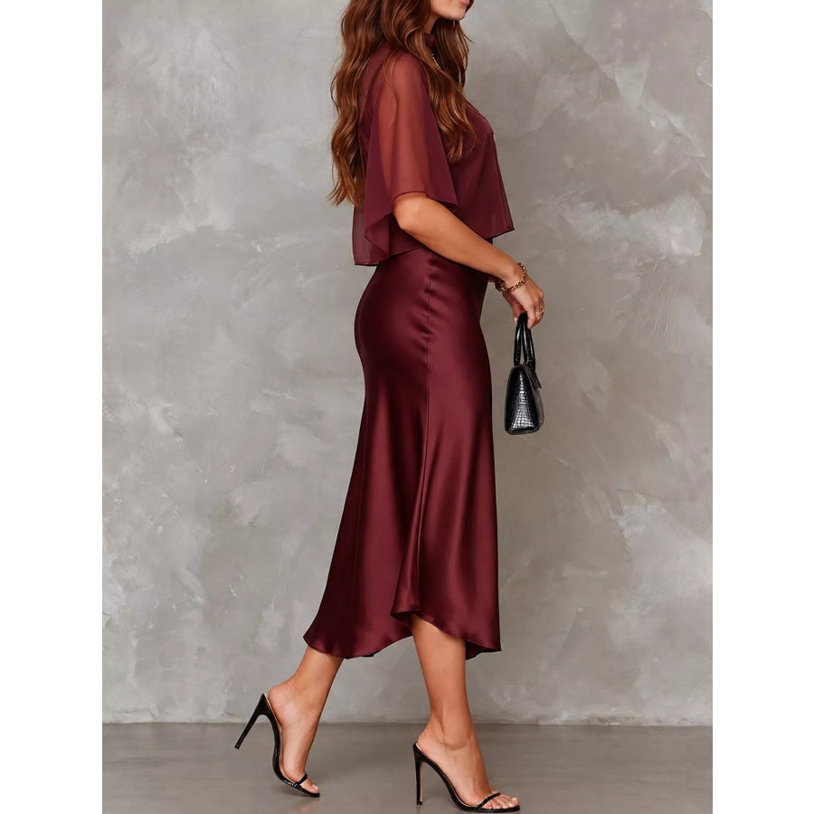 Full Size Satin Cami Dress and Sheer Cover Up Set Plus Apparel Accessories