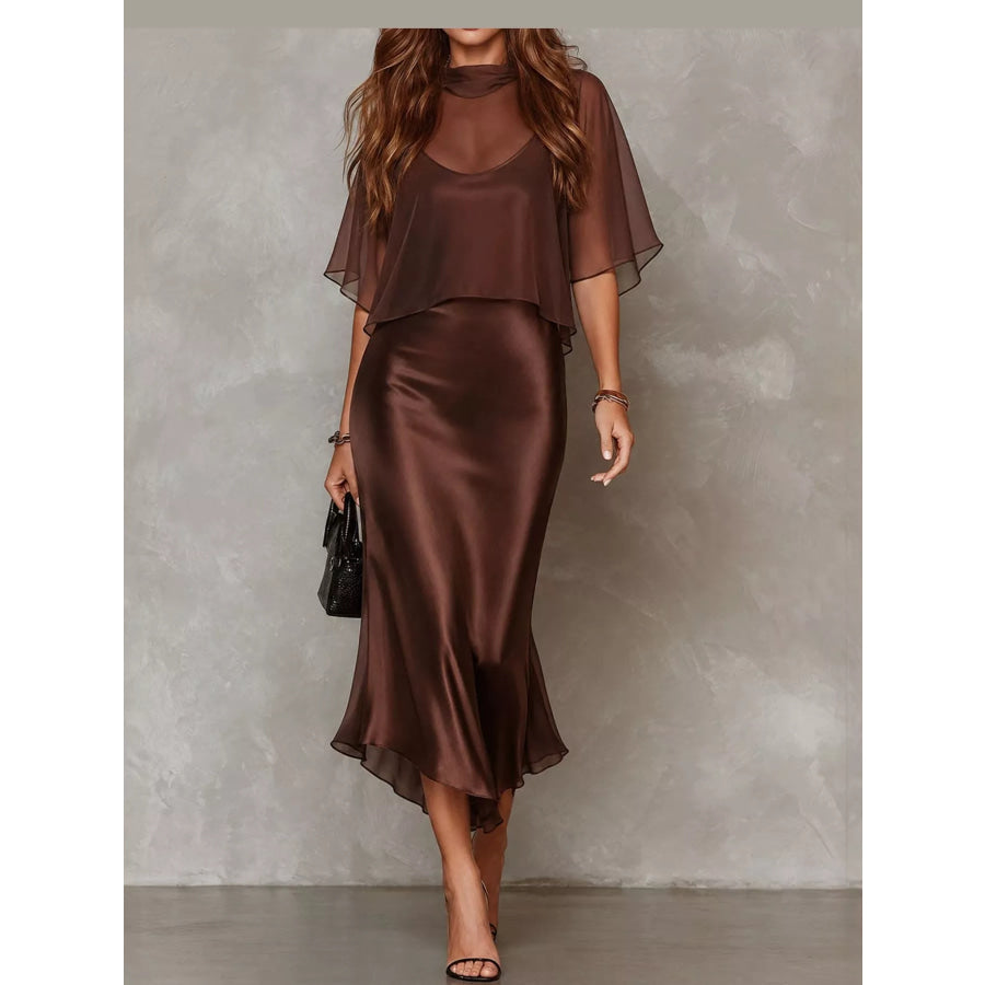 Full Size Satin Cami Dress and Sheer Cover Up Set Plus Apparel Accessories
