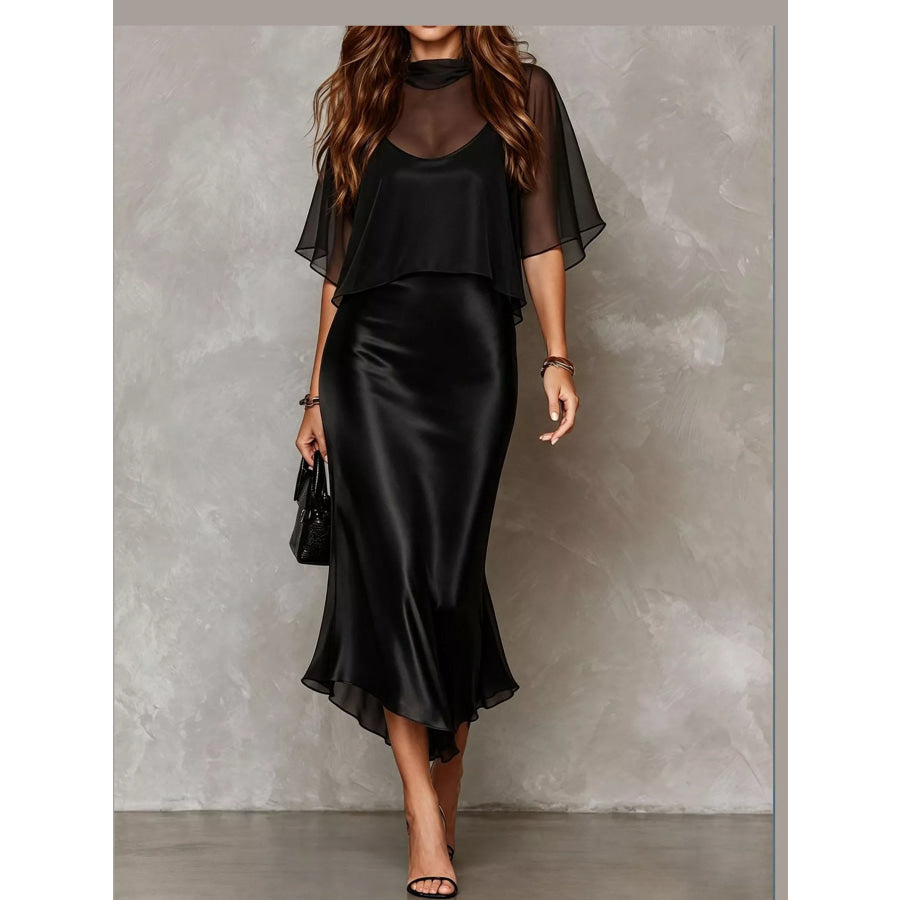 Full Size Satin Cami Dress and Sheer Cover Up Set Plus Black / S Apparel Accessories