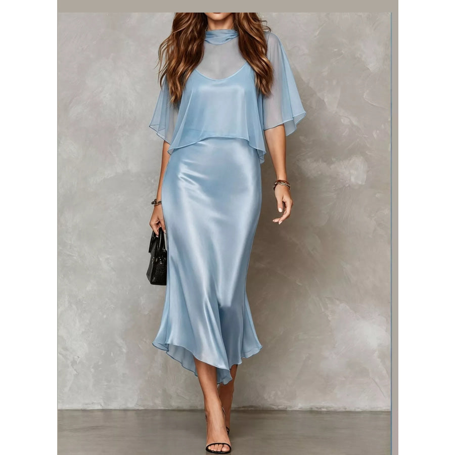 Full Size Satin Cami Dress and Sheer Cover Up Set Plus Light Blue / S Apparel Accessories