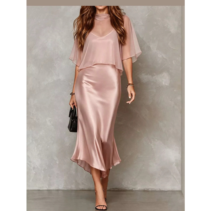 Full Size Satin Cami Dress and Sheer Cover Up Set Plus Pink / S Apparel Accessories