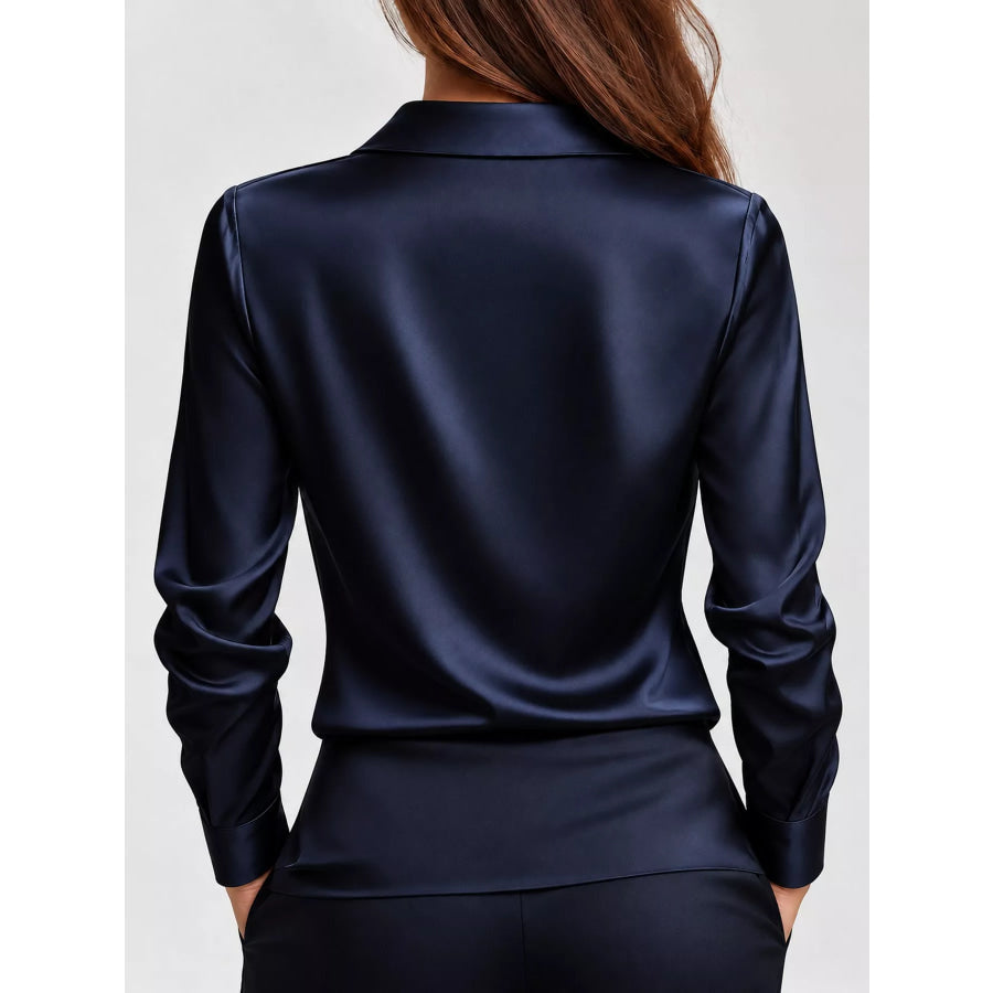 Full Size Satin Cowl Neck Blouse Plus Apparel and Accessories