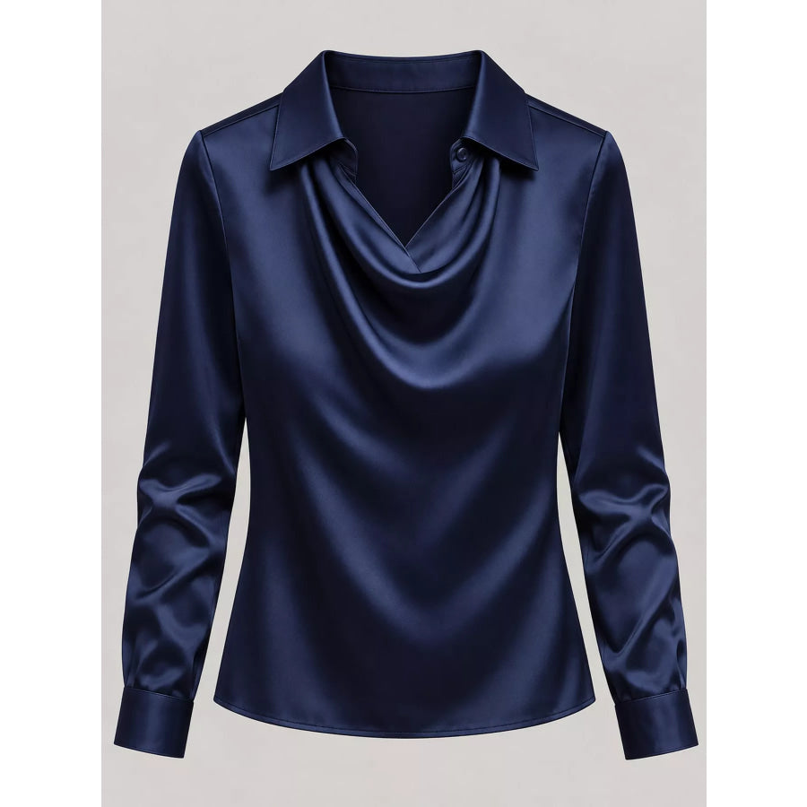 Full Size Satin Cowl Neck Blouse Plus Apparel and Accessories