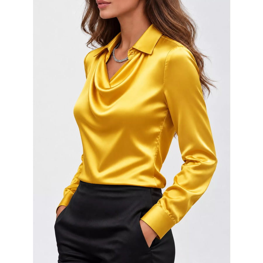 Full Size Satin Cowl Neck Blouse Plus Apparel and Accessories