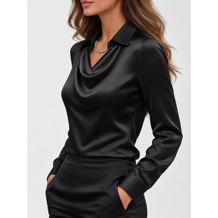 Full Size Satin Cowl Neck Blouse Plus Apparel and Accessories