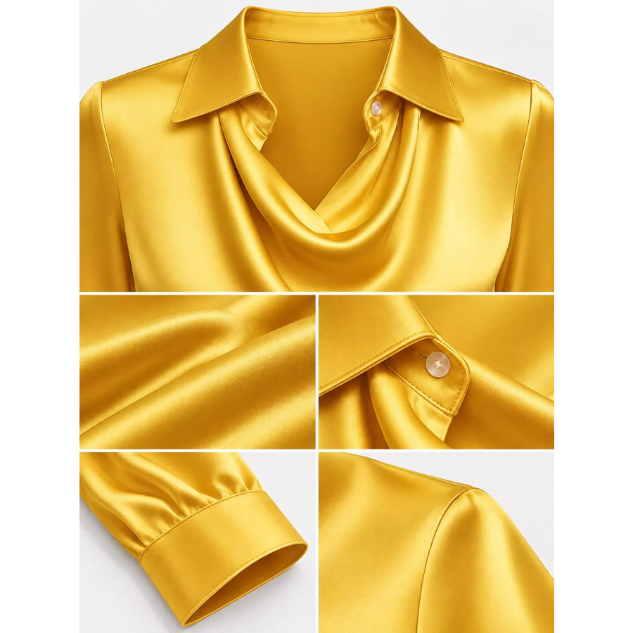 Full Size Satin Cowl Neck Blouse Plus Apparel and Accessories