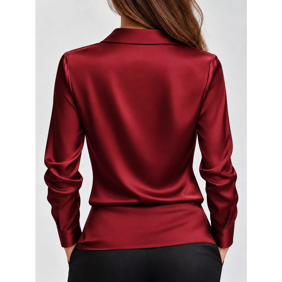 Full Size Satin Cowl Neck Blouse Plus Apparel and Accessories