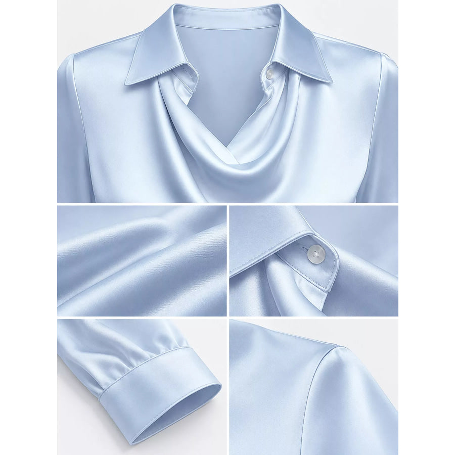 Full Size Satin Cowl Neck Blouse Plus Apparel and Accessories