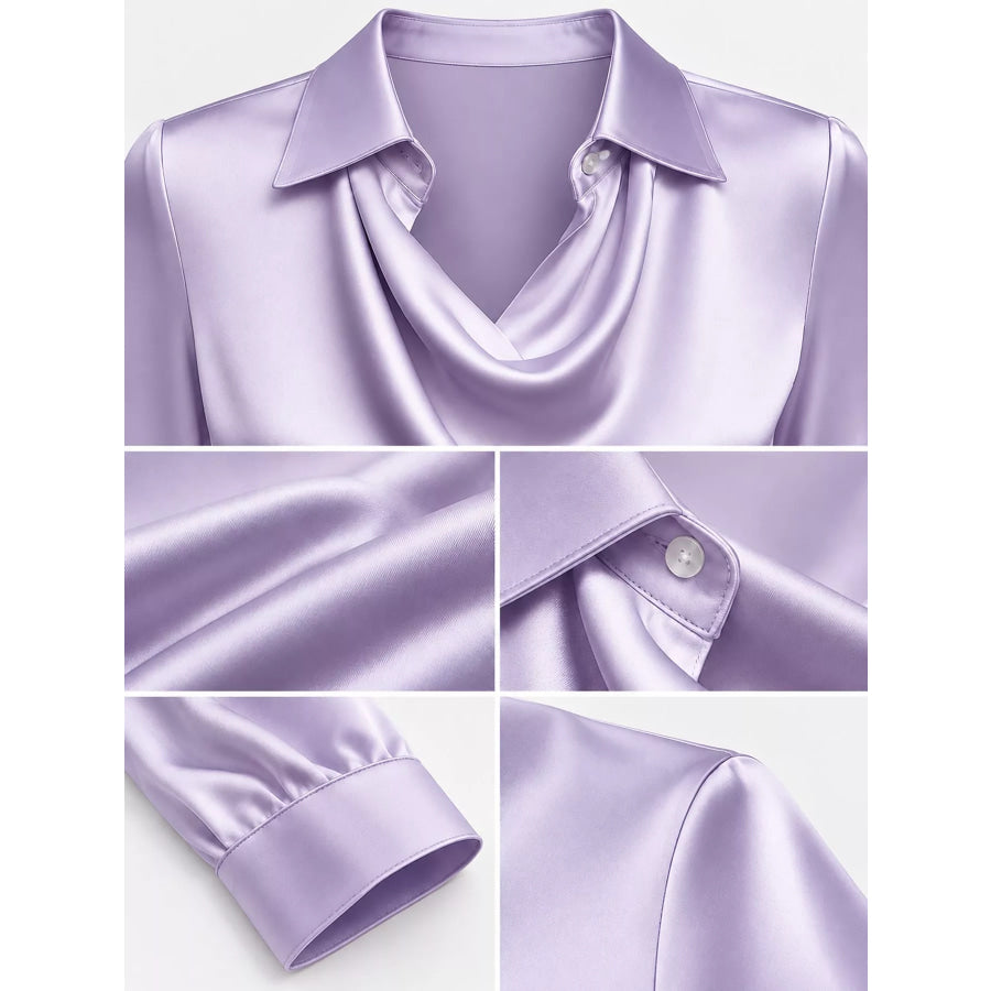 Full Size Satin Cowl Neck Blouse Plus Apparel and Accessories